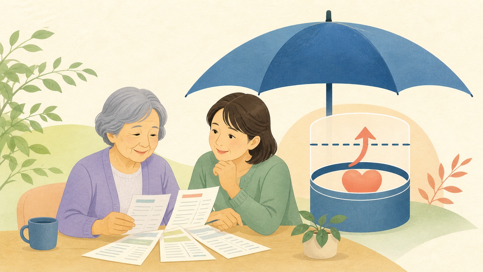 介護サービス費の自己負担上限を家族で確認するイメージ
